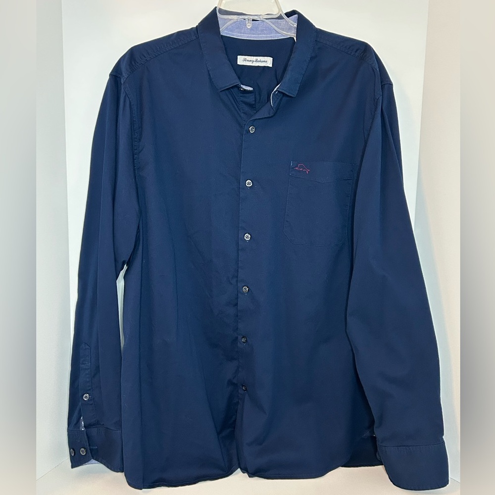 Tommy‎ Bahama mens cotton silk navy long sleeve regular fit shirt size XL